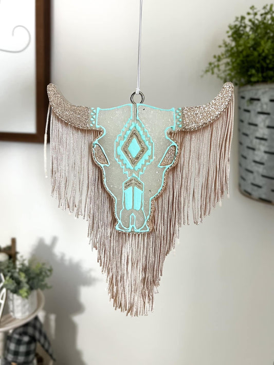 Teal Lines Large Aztec Bull